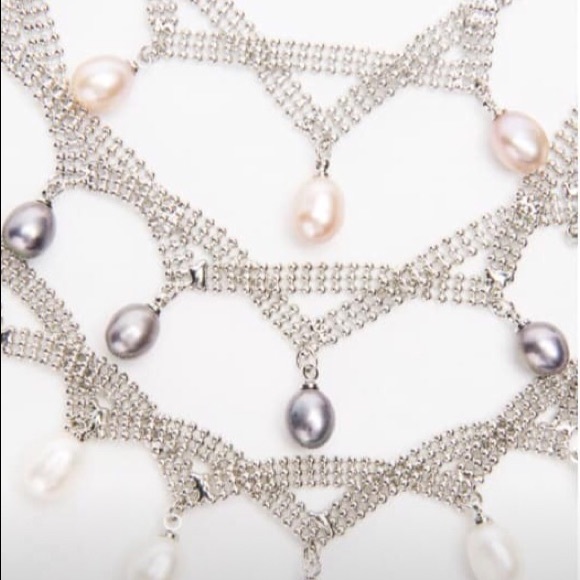 Genuine White Pearl Silver Mesh Princess Necklace - Picture 1 of 4